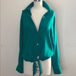 Trina Turk bright green silk summer shirt L